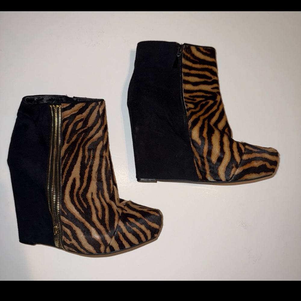 Black and Brown Wedge Ankle Boots